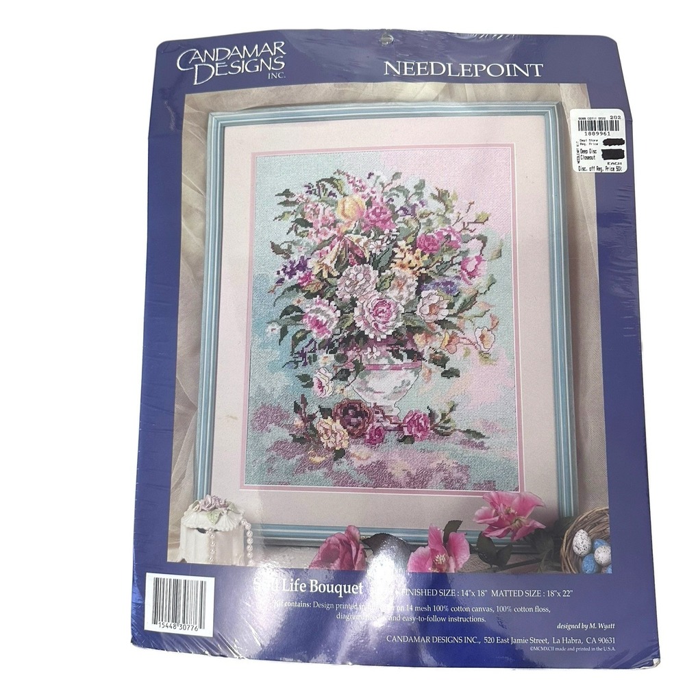 Candamar Designs Still Life Bouquet Floral Needlepoint Kit 14" x 18" 1992 * NEW!